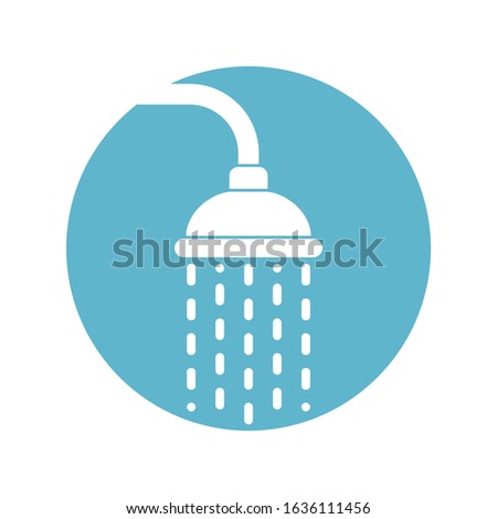 Shower head icon with trickles water. Douche sign in the circle isolated on white background. Shower or bathroom symbol. Vector illustration