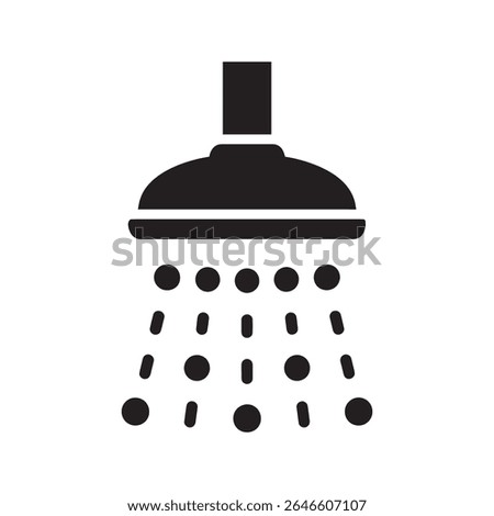Shower head icon with water drops for bathroom fixture personal hygiene and daily cleaning routine in a home or spa with running water vector solid glyph icon