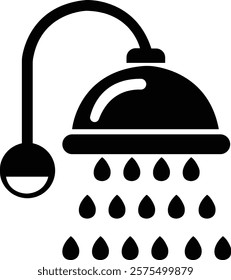 shower head icon.Simple icon of a showerhead with water droplets on a transparent background, representing hygiene and bathroom design and home improvement concepts. Editable stroke.