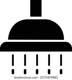 shower head icon.Simple icon of a showerhead with water droplets on a transparent background, representing hygiene and bathroom design and home improvement concepts. Editable stroke.