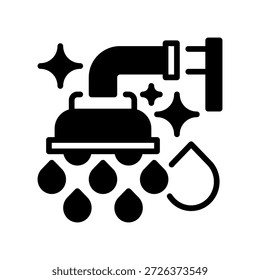 Duschkopf-Linie Symbol, Umrisssymbol für Badezimmerhygiene, Selbstpflege-Routine, Wasserfluss, erfrischenden Morgen und Körperreinigung. Vektorsymbol.