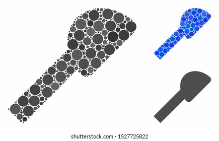Shower head mosaic of circle elements in different sizes and color hues, based on shower head icon. Vector small circles are combined into blue mosaic.