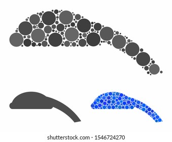 Shower head mosaic of circle elements in different sizes and color tinges, based on shower head icon. Vector circle elements are organized into blue collage.