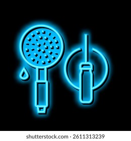 shower head repair neon light sign vector. shower head repair illustration