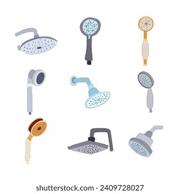 shower head set cartoon. bathroom spray, falling drop, rain pipe shower head sign. isolated symbol vector illustration