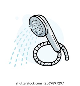 Shower Head with Stream of Water Cartoon Icon Vector Illustration. Isolated background.