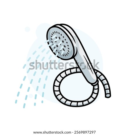Shower Head with Stream of Water Cartoon Icon Vector Illustration. Isolated background.