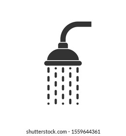 Shower head trickling water graphic icon. Douche sign isolated on white background. Shower or bathroom symbol. Vector illustration