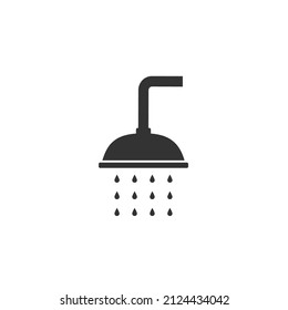 Shower head trickling water graphic icon. Douche sign isolated on white background. Shower or bathroom symbol. Vector illustration