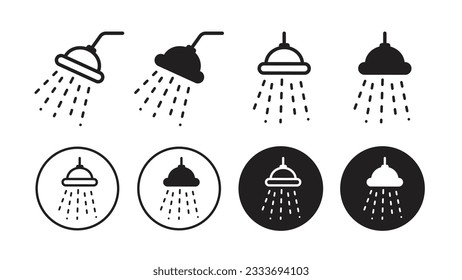 shower head vector icon set. bathroom bathing shower symbol in filled and outlined style in black color.