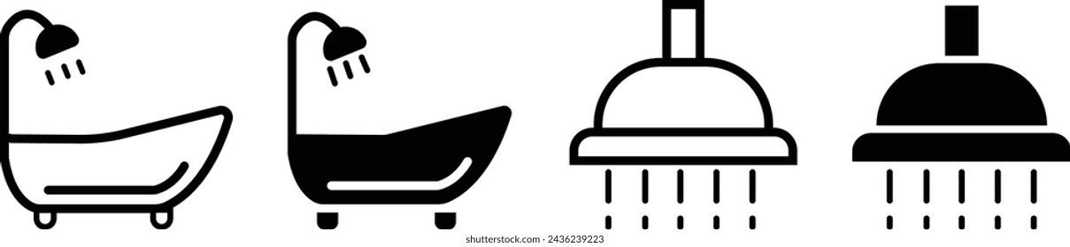 shower head vector icon set . bathroom bathing shower symbol in filled, Shower enclosure icon, Bathroom, Washroom and Toilet Housewares Products Icons take bath icon, on transparent background.