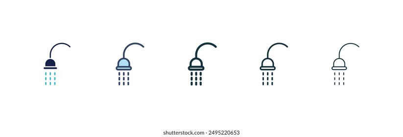 Shower Head vector icon set black filled and outlined style.