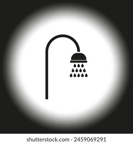 Shower head with water drops. Bathroom fixture icon. Vector hygiene symbol.