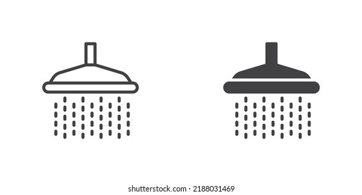 Shower head and water drops icon. line and glyph version, outline and filled vector sign. linear and full pictogram. Symbol, logo illustration. Different style icons set