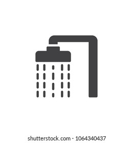 Shower head with water drops vector icon. filled flat sign for mobile concept and web design. Bathroom simple solid icon. Symbol, logo illustration. Pixel perfect vector graphics