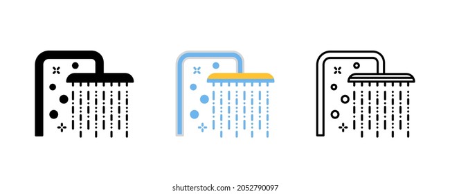 Shower head and water flowing shower head vector icon set. Save icon vector. Editable row set. Colorful icon set. Logo-web, icon design element.