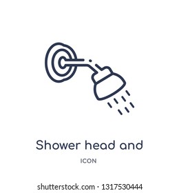 shower head and water icon from religion outline collection. Thin line shower head and water icon isolated on white background.