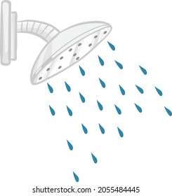 Shower head with water isolated on white background illustration