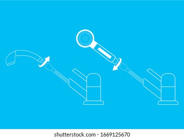 vectorial de la línea de salida de agua y cabeza de ducha