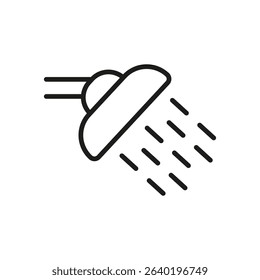 Shower Head With Water Spray Line Icon. Bathroom Fixture, Hygiene, And Water Conservation Outline Symbol. Home Improvement And Plumbing. Editable Stroke. Isolated Vector Illustration.