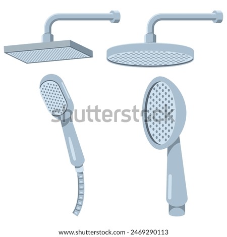 Shower heads vector cartoon set isolated on a white background.
