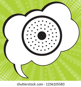 Shower holes icon. Vector. Black icon in speech bubble at popart yellow green background.