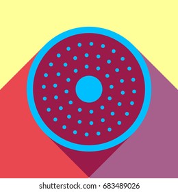 Shower holes icon. Vector. Deep sky blue icon with two flat violet and raspberry semitransparent shadows on canary background.