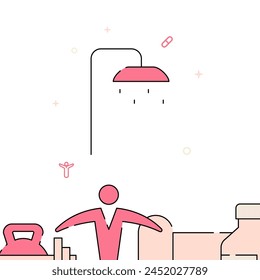 Shower, hygiene filled line vector icon, simple illustration, related bottom border.