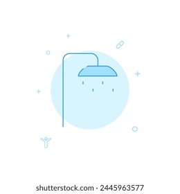 Shower, hygiene vector icon. Flat illustration. Filled line style. Blue monochrome design. Editable stroke. Adjust line weight.