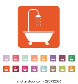The shower icon. Bathroom symbol. Flat Vector illustration. Button Set