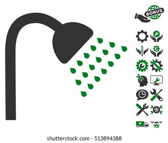 Shower icon with bonus configuration clip art. Vector illustration style is flat iconic green and gray symbols on white background.