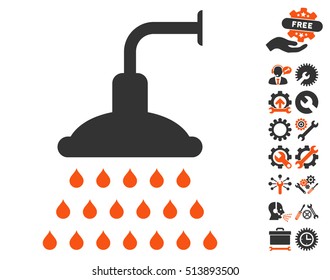 Shower icon with bonus configuration icon set. Vector illustration style is flat iconic orange and gray symbols on white background.
