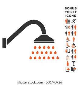 Shower icon and bonus man and female toilet symbols. Vector illustration style is flat iconic bicolor symbols, orange and gray colors, white background.