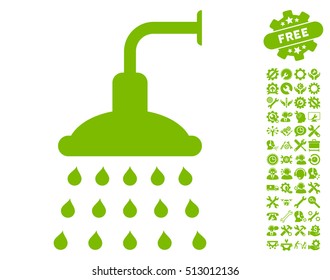 Shower icon with bonus options design elements. Vector illustration style is flat iconic eco green symbols on white background.