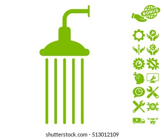 Shower icon with bonus service clip art. Vector illustration style is flat iconic eco green symbols on white background.