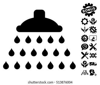 Shower icon with bonus service icon set. Vector illustration style is flat iconic black symbols on white background.