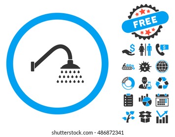 Shower icon with bonus icon set. Vector illustration style is flat iconic bicolor symbols, blue and gray colors, white background.