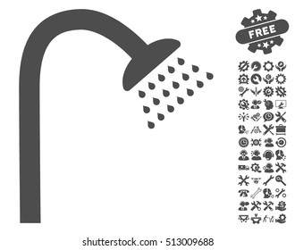 Shower icon with bonus settings design elements. Vector illustration style is flat iconic gray symbols on white background.