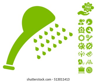 Shower icon with bonus settings symbols. Vector illustration style is flat iconic eco green symbols on white background.