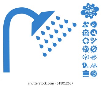 Shower icon with bonus setup tools clip art. Vector illustration style is flat iconic cobalt symbols on white background.
