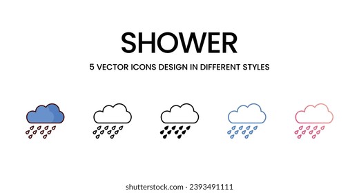 Shower Icon Design in Five style with Editable Stroke. Line, Solid, Flat Line, Duo Tone Color, and Color Gradient Line. Suitable for Web Page, Mobile App, UI, UX and GUI design.