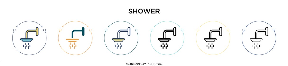 Shower icon in filled, thin line, outline and stroke style. Vector illustration of two colored and black shower vector icons designs can be used for mobile, ui, web