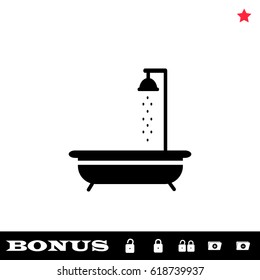 Shower icon flat. Black pictogram on white background. Vector illustration symbol and bonus button open and closed lock, folder, star