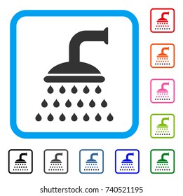 Shower icon. Flat gray pictogram symbol in a light blue rounded squared frame. Black, gray, green, blue, red, orange color additional versions of Shower vector.