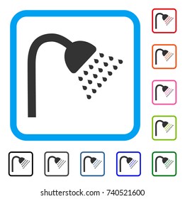 Shower icon. Flat gray pictogram symbol in a light blue rounded squared frame. Black, gray, green, blue, red, orange color variants of Shower vector. Designed for web and app UI.