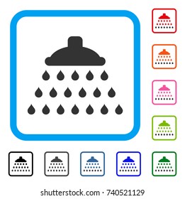 Shower icon. Flat grey pictogram symbol in a light blue rounded rectangle. Black, gray, green, blue, red, orange color additional versions of Shower vector.