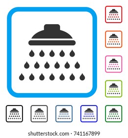 Shower icon. Flat grey pictogram symbol inside a light blue rounded frame. Black, gray, green, blue, red, orange color variants of Shower vector. Designed for web and software interfaces.