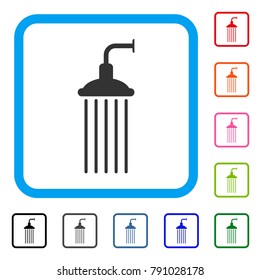 Shower icon. Flat grey pictogram symbol in a light blue rounded frame. Black, gray, green, blue, red, orange color variants of Shower vector. Designed for web and software user interface.