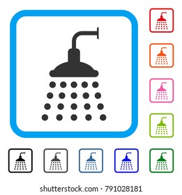Shower icon. Flat grey pictogram symbol inside a light blue rounded rectangle. Black, gray, green, blue, red, orange color versions of Shower vector. Designed for web and application UI.