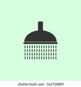 Shower icon flat. Grey vector symbol on green background